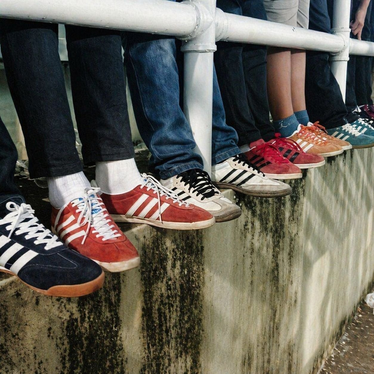 Adidas trainers on a football terrace